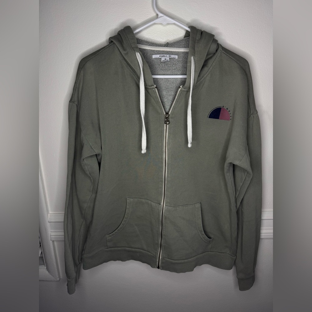 O’Neill Full Zip Hoodie Sage Green Surf Graphic Fleece Jacket Women’s M